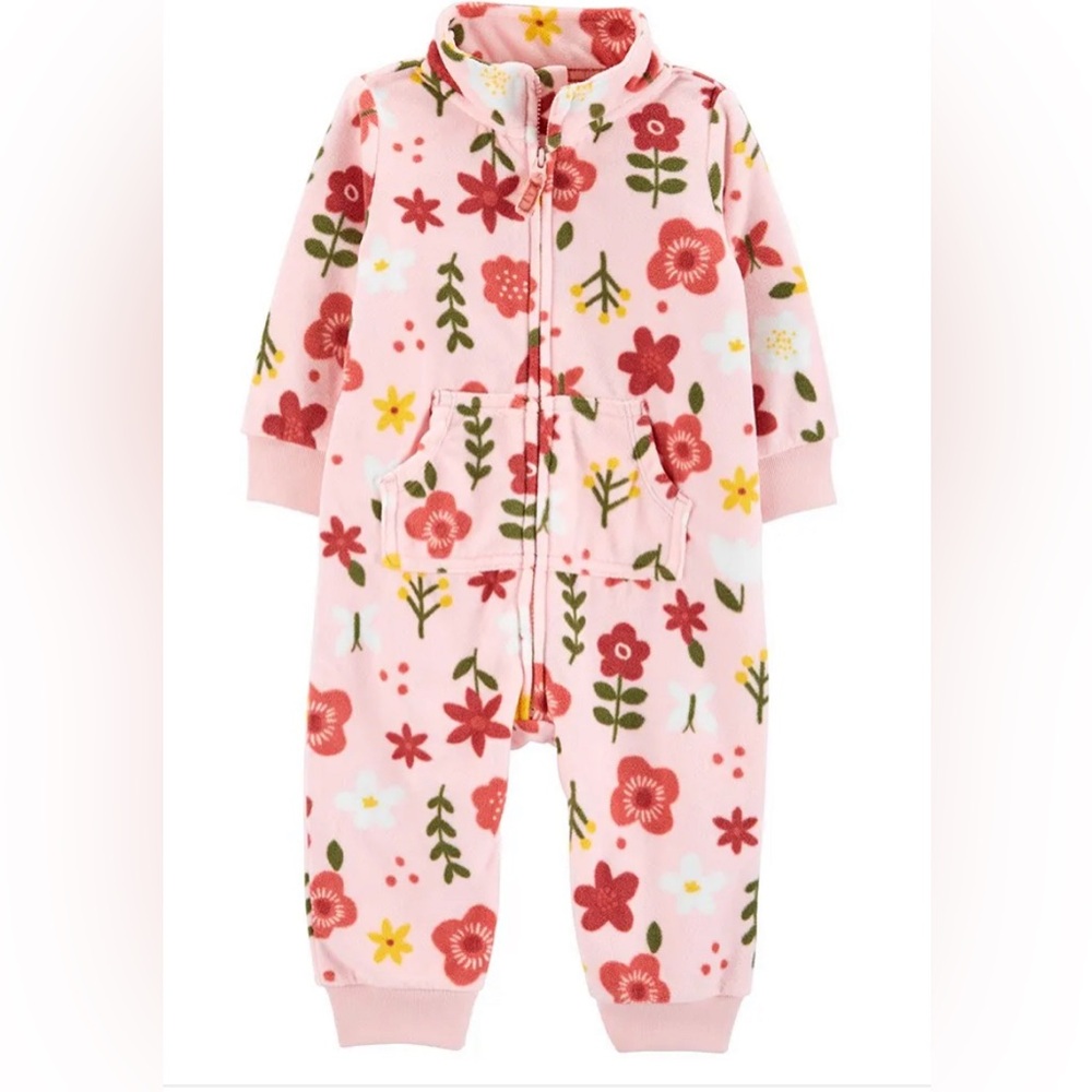 Carters Floral Zip-Up Fleece Jumpsuit